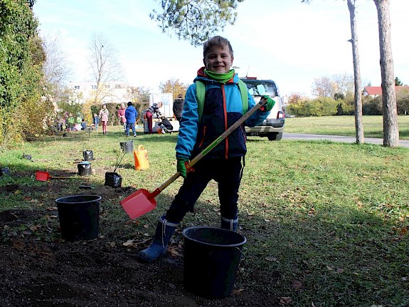 Schüler*innen pflanzen Blühhecke