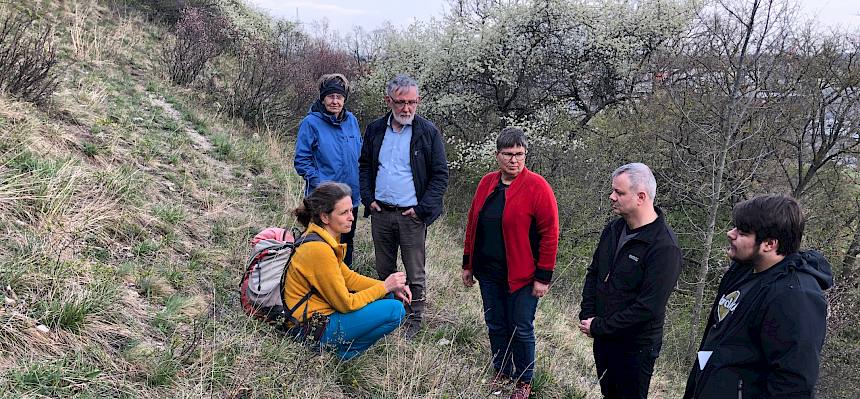 Bei der heutigen Führung begaben sich 5 Naturinteressierte gemeinsam mit unseren Biolog*innen auf eine spannende Entdeckungsreise in die Welt der Trockenrasen in Leobersdorf. © LPV/Mrkvicka