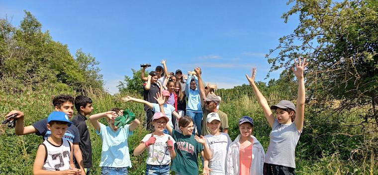 Die Schüler*innen der 2g der AHS Ödenburger Straßebeim Pflegetermin auf den Alten Schanzen. © LPV/I. Wrbka-Fuchsig Schulklasse bei Trockenrasenpflege