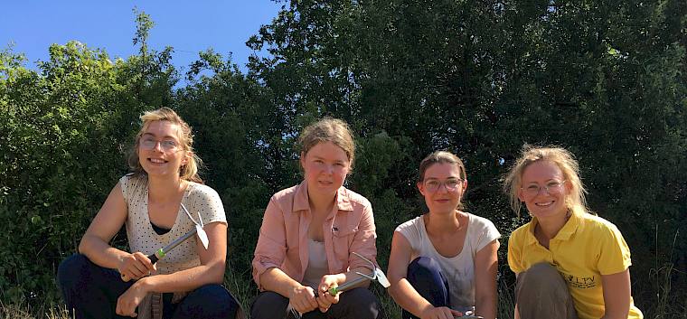 Die vier Freiwilligen trotzen den sommerlichen Temperaturen. © LPV/M. Frauendienst Gruppenfoto der Freiwilligen des Landschafts-Pflegevereines.