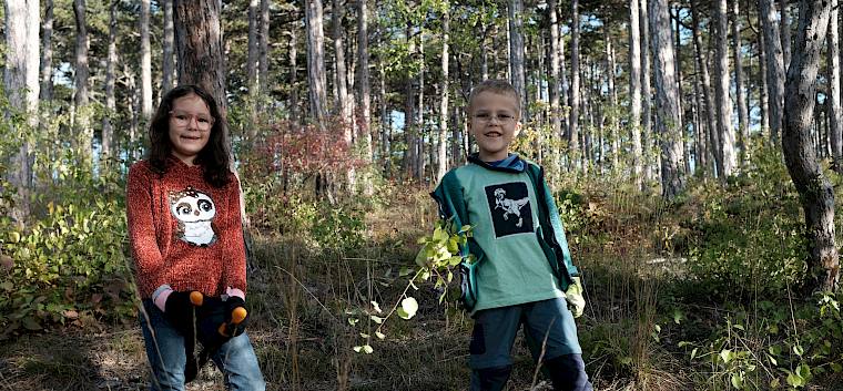 Mit der Astschere wurden Gehölze geschnitten, um wieder mehr Platz für seltene Trockenrasenarten zu schaffen. © LPV/J. Fischer Kinder bei Trockenrasenpflege
