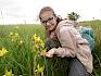 Die wunderschöne Bunt-Schwertlilie (Iris variegata) sorgte bei den Schüler:innen für große Begeisterung. © LPV/J. Rehrmbacher Schülerin mit Bunt-Schwertlilie