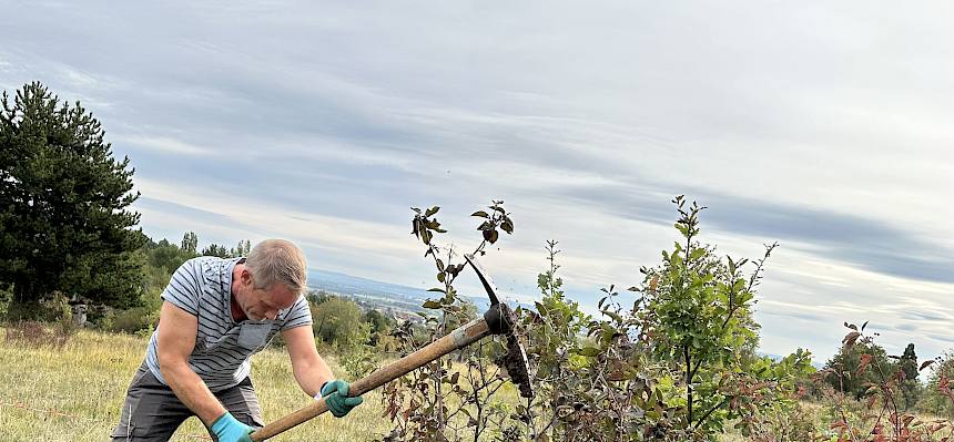 Mann arbeitet mit Krampen