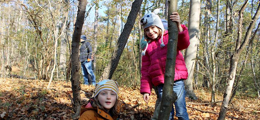 Kinder mit Säge im Wald