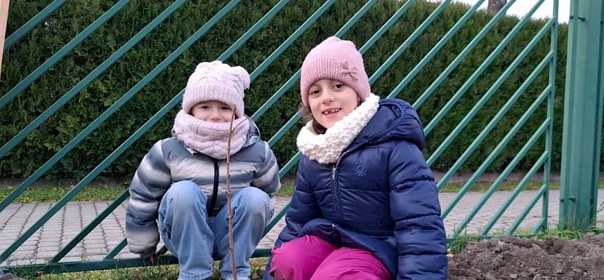 Kinder mit gepflanzten Strauch