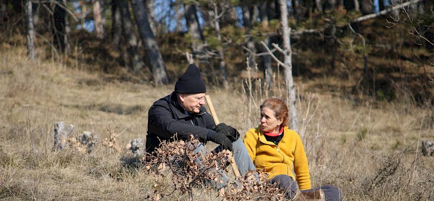 Menschen sitzen in Wiese