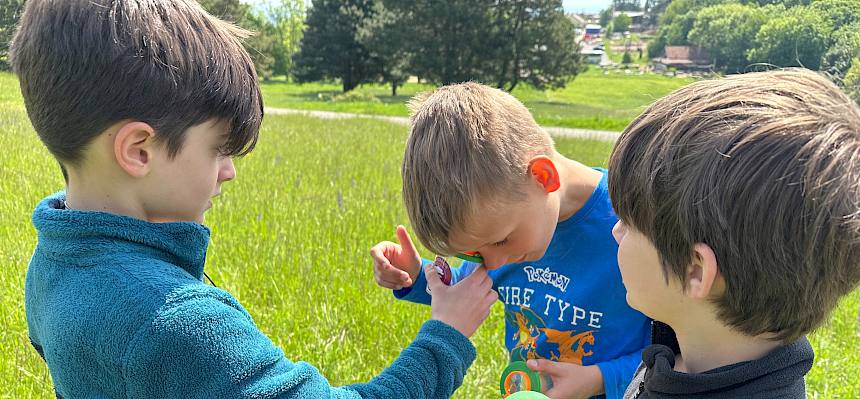 Kinder mit Becherlupen
