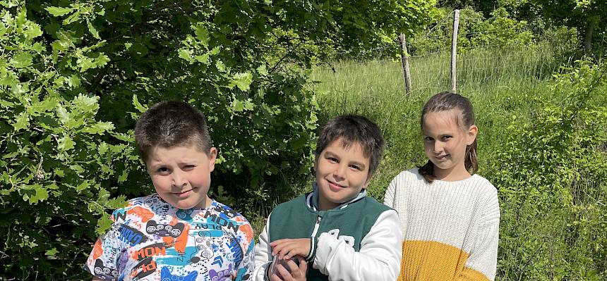 Schüler:innen mit Becherlupe