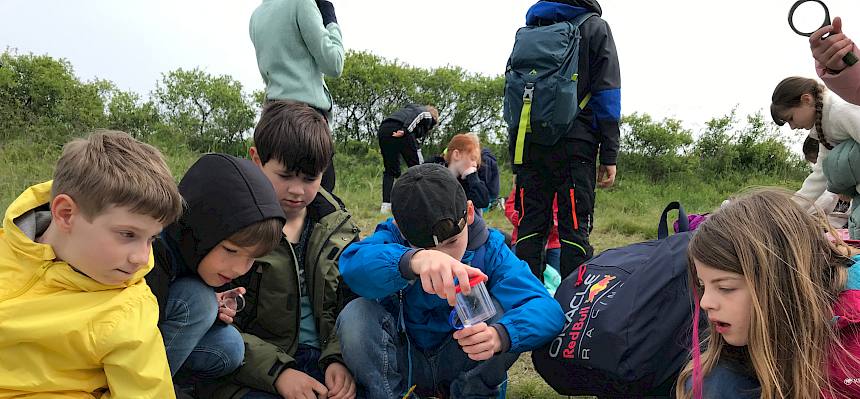 Kinder mit Becherlupe