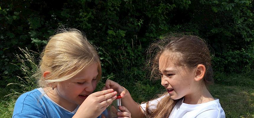 Kinder mit Becherlupe
