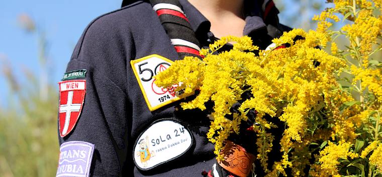 Ein herzliches Dankeschön für ihren großartigen Einsatz an die Pfadfindergruppe 31! © LPV/F. Hohn Person mit Goldruten