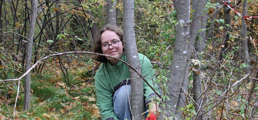 Frau ringelt Baum