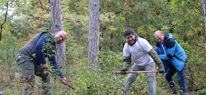 Menschen arbeiten mit Krampen