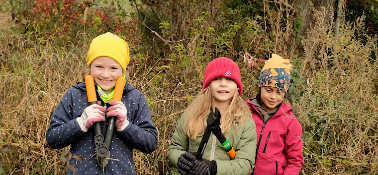 Junge Pfadfinderinnen mit Astscheren