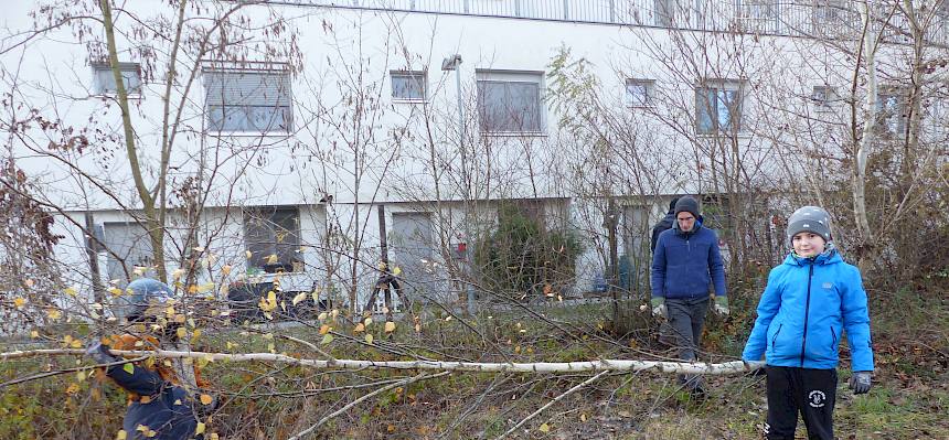 Pfadfinder:innen tragen Ast