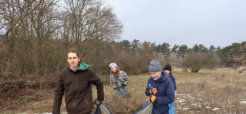 Freiwillige tragen Planen
