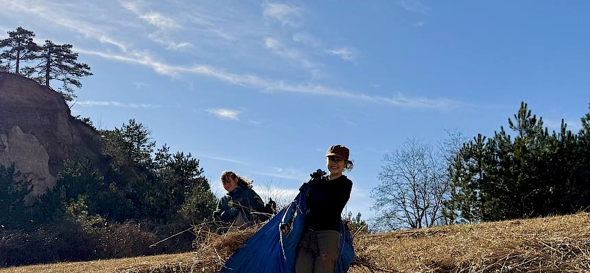 Praktikantinnen tragen Plane