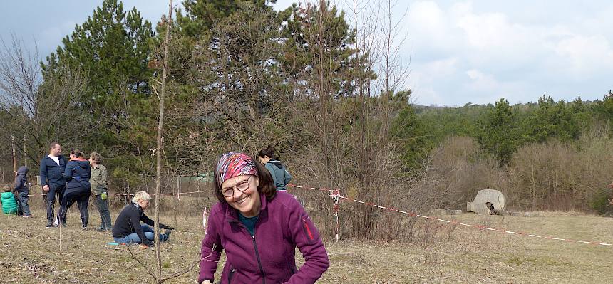 Freiwillige schneidet Strauch