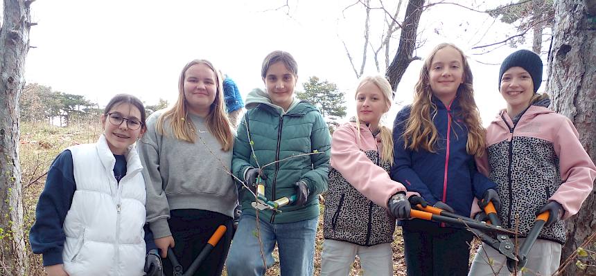 Schüler:innen mit Astscheren