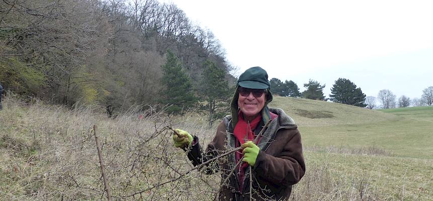 Freiwilliger mit abgeschnittenem Ast