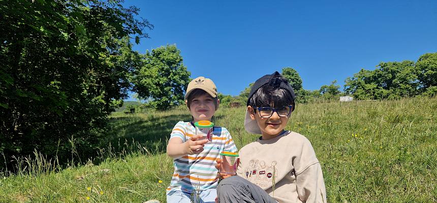 Kinder präsentieren ihren Insektenfund