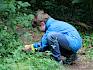 Mit Becherlupen wurde der Waldboden nach Insekten, Spinnen und anderen kleinen Waldbewohnern abgesucht. © LPV/F. Hohn Kind mit Becherlupe