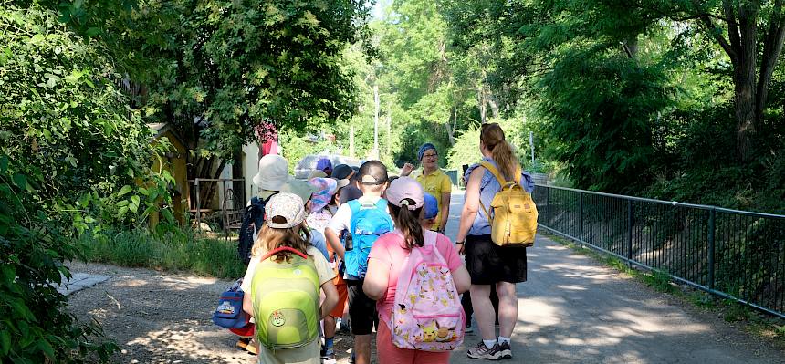 Kindern wandern auf Bisamberg